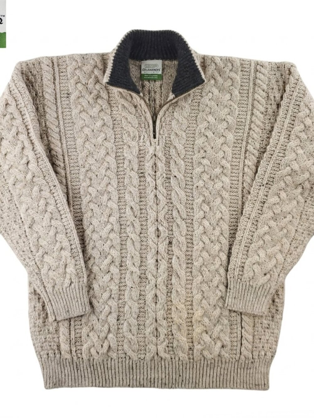 Shannon Woolen Mills Sweater 1/4 Zip Ireland Wool Chunky Cable Knit Men's Medium